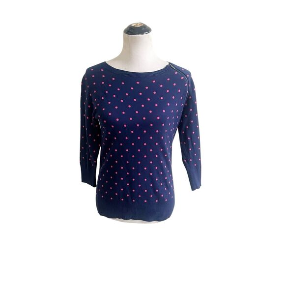 Liz Claiborne Sweaters - Liz Claiborne Women's Medium Petite MP Sweater Blue Pink Polka Dots Shoulder Zip